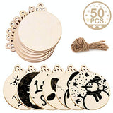AerWo 50pcs 3.5" DIY Round Wood Slices with 50pcs Twines, Natural Unfinished Christmas Wooden