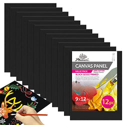 PHOENIX Black Canvas Panels 9x12 Inch, 12 Pack - 8 Oz Triple Primed 100% Cotton Acid Free Canvases for Painting, Blank Flat Canvas Boards for Acrylic, Oil, Tempera, Metallic, Neon Painting & Crafts