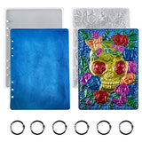 Note Book Cover Resin Molds, ISSEVE Unique Halloween Skull Pattern Silicone Molds for A5 Note Book Cover, Epoxy Molds Silicone Casting Include Notebook Front Back Cover Molds & 6Pcs Book Ring Binder