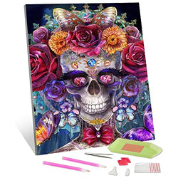 Diamond Painting, Skull 5D Diamond Painting Kits for Adult, Flowers Picture Diamond Painting Kits, Butterfly Full Drill Kit Crystal Pictures for Wall Decor Halloween Gift 12x16 Inches