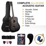 MIRIO 41 Inches Acoustic Guitar, Folk Full Size Dreadnought Acustica Guitarra Bundle Kit for Beginner Adult, Full Size 41 Inch Guitar with Bag Tuner String Picks(Matte Black)