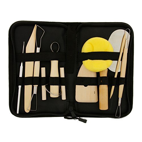 US Art Supply 12-Piece Pottery and Clay and Sculpting Tools Set with Canvas Zippered Case by Us Art