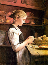 Albert Anker Girl Peeling Potatoes Private Collection 30" x 22" Fine Art Giclee Canvas Print Reproduction (Unframed)