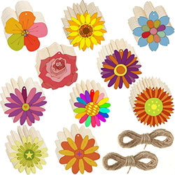 100 Pcs Unfinished Flower Wooden Cutouts 3.15 Inch Daisy Wood Slices Wooden Discs Blank Flower Shape Wood Ornaments Wooden Paint Crafts with 2 Rope for Kids Painting DIY Project Decoration, 10 Styles