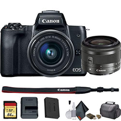 Canon EOS M50 Mirrorless Vlogging Digital Camera with 15-45mm Lens + Camera Bag + 64GB Memory Card + Cleaing Set + More (International Model) (2680C011) - Starter Bundle (Renewed)