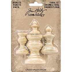 Vignette Finial Set by Tim Holtz Idea-ology, Various Sizes, 4 Wooden Pieces (TH93573)