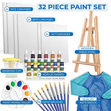 KEFF Creations Acrylic Paint kit for Kids – 32 Piece Art Set, Washable Acrylic Paint – nontoxic, canvases, Tabletop Easel, Paint Brush Set, Water Basin and Child Smock, Complete Paint Set for Kids