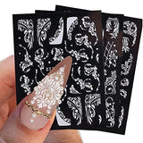 ZEYER 8 Sheets 5D Flower Nail Art Stickers Decals, Spring Summer Flower Nail Decals White Flower Nail Art Accessories Flower Nail Designs Self Adhesive Lace Flower Carving Nail Stickers for Women Girls