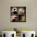 Wieco Art Red Wine Cups HD Modern 4 Pieces Stretched and Framed Abstract Giclee Canvas Prints Artwork Contemporary Vintage Pictures Paintings on Canvas Wall Art for Kitchen Home Decorations