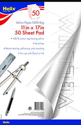 Helix Vellum Paper Pad, 100% Rag,  11 x 17 inch, 50 Sheets (37106)