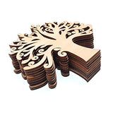 RayLineDo 10pcs Tree Shaped Hollow Design Wooden Embellishments 120MM for Crafting and Decoration