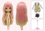ASDAD BJD Nude Doll 1/6 SD Doll Blyth Nude Doll DBS Doll Joint Body Small Breast Pink and Yellow Hair Full Set of Clothes Shoes Hand Set and Standing