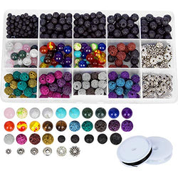 520pcs Lava Beads Stone Rock with Chakra Beads and Spacer Beads for Essential Oil and Jewelry
