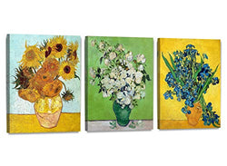 Canvas Wall Art with Van Gogh Flower Series（Triptych）- Oil Painting Reproduction in Set of 3 | Canvas Prints Wall Art for Home Decor , Ready to Hang - 12" x 16" x 3 Panels