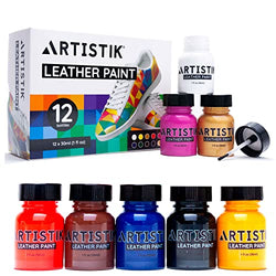 Leather Paint Set with Brushes - 12 x 30ml Acrylic Paints Leather Dye Set for Shoes Bags Boots Sneakers Jackets Car Seat Leather