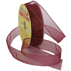 Morex Ribbon Wired 1-Inch Chiffon Ribbon with 25-Yard Spool, Burgundy