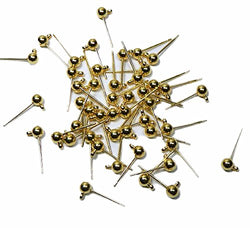 48 Gold Plated Brass Ear Studs 4mm Solid Ball Post with Loop Earring Finding Package of 24 Pair