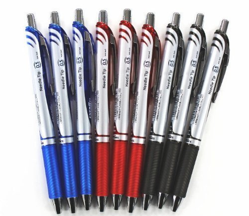 Pentel Energel Deluxe RTX Retractable Liquid Gel Pen,0.5mm, Fine Line, Needle Tip, Black.blue.red