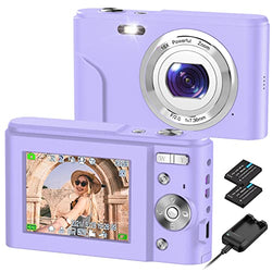 Digital Camera, RUAHETIL FHD 1080P 36MP 2.4 Inch LCD Vlogging Camera for Kids, 16X Zoom 2 Charging Modes Kids Compact Camera Point and Shoot Camera for Kids Teens Students（Pink Purple）