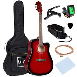 Best Choice Products 41in Beginner Acoustic Guitar Full Size All Wood Cutaway Guitar Starter Set Bundle with Case, Strap, Capo, Strings, Picks, Tuner - Red