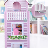 Wooden Dollhouse for Little Girls, Doll House with 9 Furniture Pieces Toys Gift for 3 4 5 6 Year Old Kids Toddlers