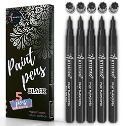 Black Paint pens for rock painting, stone, ceramic, glass. Extra fine point tip, Set of 5 black acrylic paint markers.