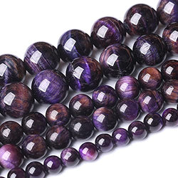 Natural Purple Tiger Eye Beads Round Loose Stone Beads Energy Gemstone Healing Power for Jewelry Making 8mm 46pcs 15"