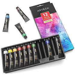 ARTEZA Watercolor Paint, Set of 12 Colors/Tubes (12x12ml/0.74oz) with Storage Box, Rich Pigments,