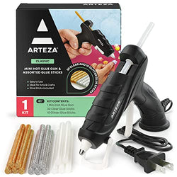 Arteza Mini Glue Gun, 20W, 30 Clear and 10 Glitter Glue Sticks, Built-in Stand, Arts & Crafts and Scrapbooking Supplies