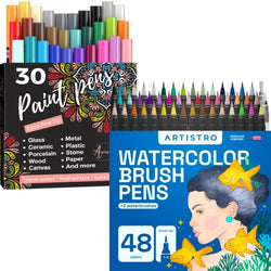 ARTISTRO Watercolor Brush Pens, 48 Colors Set + 2 Water Brush Pens with 30 Acrylic Paint Markers. Extra Fine Tip 0.7mm
