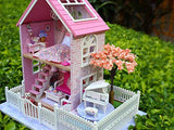 Rylai 3D Puzzles Miniature DIY Dollhouse Kit Pink Cherry Blossoms Series Dolls Houses Accessories with Furniture LED Music Box Best Birthday Gift