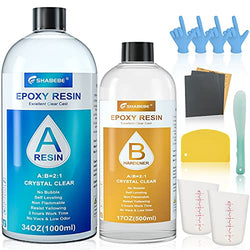 Epoxy Resin-51oz Deep Pour Epoxy Resin Kit, Crystal Clear Epoxy Resin, Self Leveling, Casting and Coating for River Table Art Jewelry with DIY Tools(2:1 Mix)