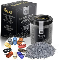 FIREDOTS Knight Silver Mica Powder, Massive 100 Gram Pot of True Cosmetic Grade Mica with Pearlescent Effect, 100% Pure for Artists Working in Resin Art, Epoxy, Concrete, Soaps, and Cosmetics