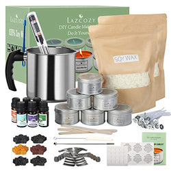 Candle Making Kit Supplies, Soy Wax DIY Candle Craft Tools Including Candle Make Pouring Pot, Candle Wicks, Wicks Sticker, Natural Soy Wax and Spoon, 6 Candle tins with Lids
