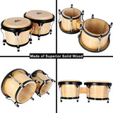 EASTROCK Bongo Drums 7” and 9” Set for Kids Adults Beginners Professionals Tunable Wood and Metal Drum Percussion Instruments with Tuning Wrench(7”+9” Bongos)