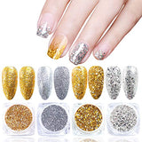 Mori Elves Nail Art Glitter Sequins 12 Boxes Gold Silver Cosmetic Festival Glitters 3D Holographic Nails Glitters Shining Flakes Nail Art DIY Manicure Decoration Kits