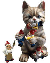 By Mark & Margot - Mischievous Cat Garden Gnome Statue Figurine - Best Art Décor for Indoor Outdoor Home Or Office