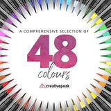 Watercolor Brush Pens - 48 Vibrant Coloring Pens & 2 Blending Brushes - Premium Quality Art Supplies Featuring Soft, Real Tip - Perfect for Calligraphy, Lettering, Adult Coloring - Creativepeak