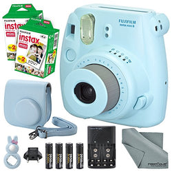 Fujifilm Instax Mini 8 Blue Camera and Deluxe Accessory Bundle with Instax Mini Films, Batteries