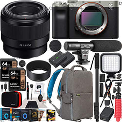 Sony a7C Mirrorless Full Frame Camera Body FE 50mm F1.8 Full-Frame Lens SEL50F18F Silver ILCE7C/S Bundle with Deco Gear Photography Backpack Case, Software and Accessories