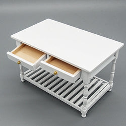 Odoria 1:12 Miniature White Kitchen Table with Storage Shelf and Drawers Dollhouse Furniture Accessories