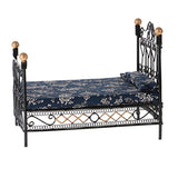 OPLLER 1: 12 Miniature Bedroom Furniture Metal Bed with Mattress Accessory Black