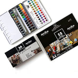 ARTIBOX Watercolor Paint Set, 36 Assorted Vibrant Colors in Half Pans, Professional Watercolor Set with Brush, 12 Watercolor Paper Sheet, Ideal for Artist and Professional Student