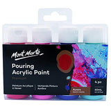 Mont Marte Premium Pouring Acrylic Paint, Aurora, 4pc Set, 2oz (60ml) Bottles, Pre-Mixed Acrylic Paint, Suitable for a Variety of Surfaces Including Stretched Canvas, Wood, MDF and Air Drying Clay.