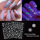 Luminous Christmas Nail Stickers - 650+ Patterns Glow in The Dark Snowflake Nail Art Decals 3D Snowflake Elk Leaf Snowman Santa Candy Self Adhesive Winter Fluorescent Xmas Nail Decorations(9 Sheets)