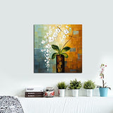 Wieco Art - Beauty of Life 100% Hand-Painted Modern Flower Artwork Abstract Floral Oil Paintings on Canvas Wall Art for Home Decorations Wall Decor 24 by 24 inch FL1066-1
