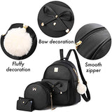 Girls Bowknot 3-Pieces Fahsion Leather Backpack Backpack Purse for Women Rucksack for Ladies Shoulder Bag Black