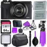 Canon PowerShot G7 X Mark III Camera w/ 1 Inch Sensor & 4k Video - Wi-Fi & Bluetooth Enabled (Black) & LED Video Light, 64GB Transcend Memory Card, Extra Battery + Commander Optics Accessory Bundle