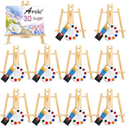 AROIC 120 PCS Painting Supplies Set with Easels, 10 PCS Wood Easels, 10 Packs of 100 Brushes with Nylon Brush Head and 10 PCS Palettes, Tabletop Wooden Art Easel for Kids & Adults Sip and Paint Party
