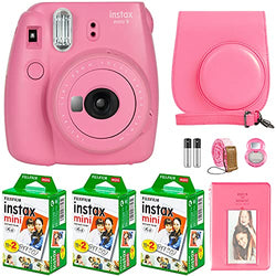 FujiFilm Instax Mini 9 Instant Camera + Fujifilm Instax Mini Film (60 Sheets) Bundle with Deals Number One Accessories Including Carrying Case, Selfie Lens, Photo Album (Flamingo Pink)